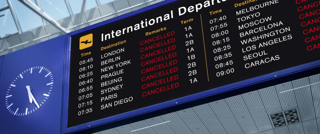Huidige afbeelding: vlucht geannuleerd, recht op annuleringsvergoeding