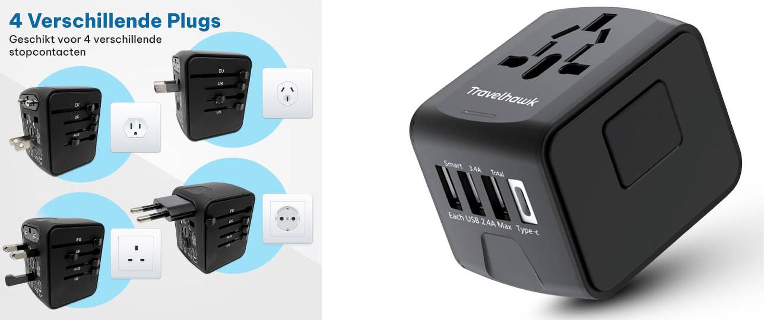 TravelHawk universele wereldstekker