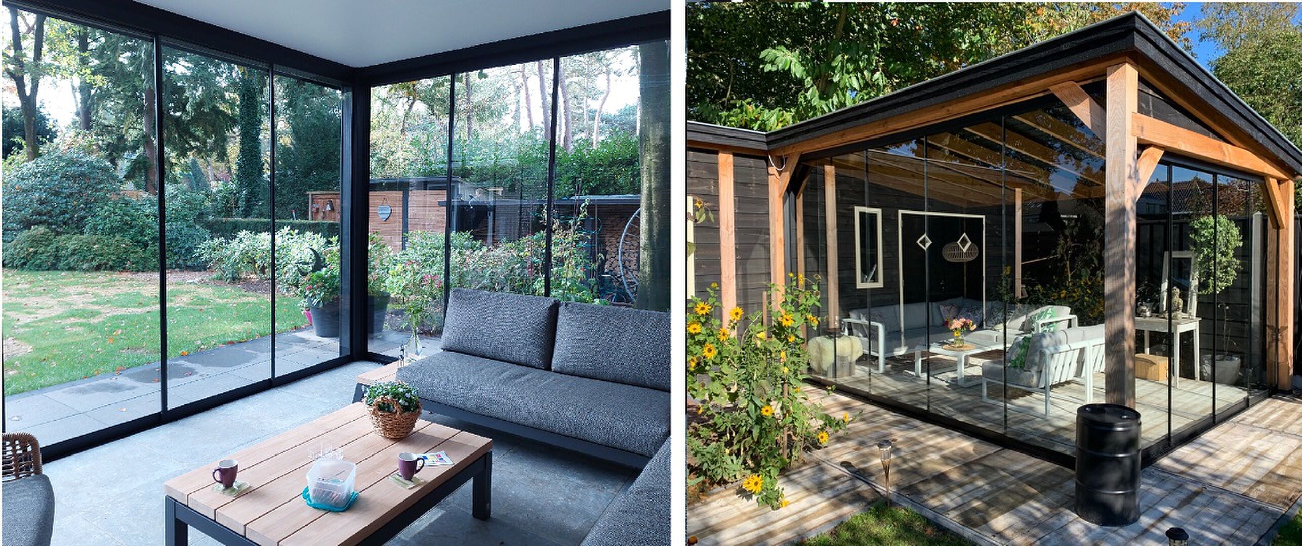 glazen schuifwand voor de overkapping