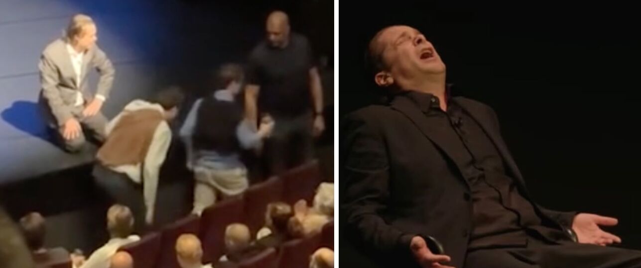 Hans Teeuwen zet mannen uit de zaal