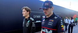 Max Verstappen en George Russell